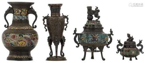 Two Chinese cloisonne enamel tripod incense burners and