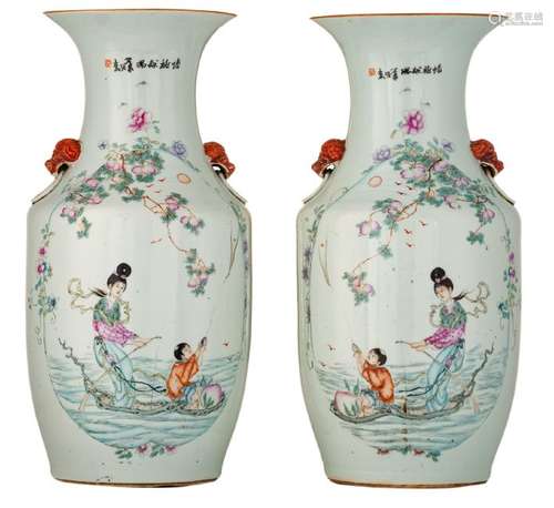 A fine pair of Chinese famille rose vases, the roundels