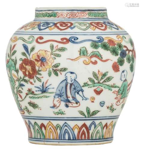 A fine Chinese wucai jar, overall decorated with boys