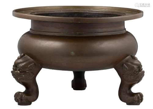 A Chinese archaic patinated bronze tripod incense