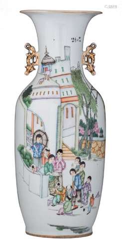 A Chinese famille rose vase, decorated with an animated