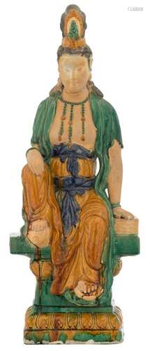 A large Chinese polychrome glazed seated figure of a