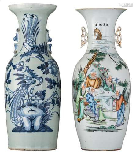 A Chinese polychrome vase, decorated with savants in a