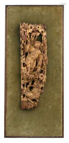 A Chinese carved gilt wooden fragment, depicting an