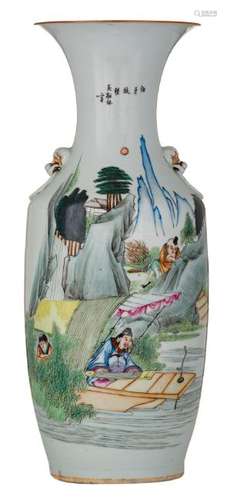 A Chinese famille rose vase, decorated with an animated