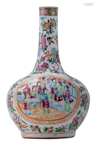 A Chinese Canton famille rose bottle vase, the roundels