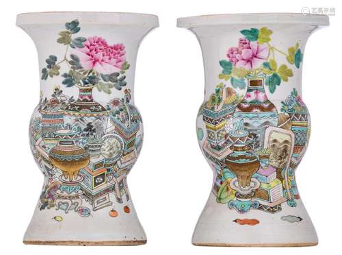 Two Chinese famille rose beaker vases, decorated with