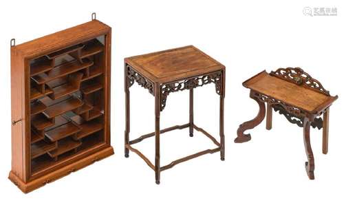 A Chinese wooden display wallcabinet and a ditto