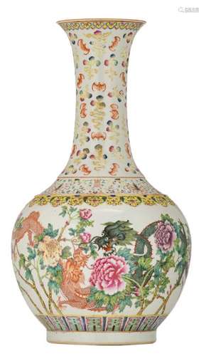 A large Chinese bottle vase, decorated with dragons,