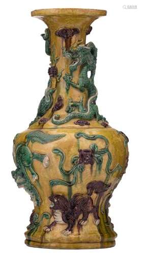 A Chinese sancai earthenware baluster shaped vase,