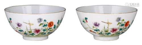 Two Chinese famille rose bowls, decorated with