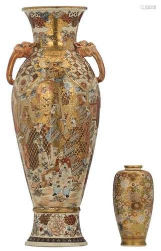 A Japanese satsuma vase, decorated with a court scene,