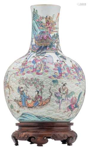 A Chinese famille rose bottle vase, decorated with