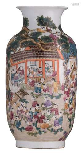 A large Chinese famille rose one hundred boys vase,