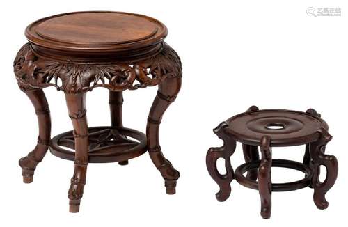 An Oriental carved bamboo imitation hardwood stool;