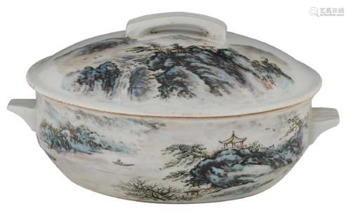 A Chinese polychrome bowl and cover, decorated with