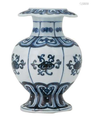 A Chinese blue and white floral decorated lobed vase,