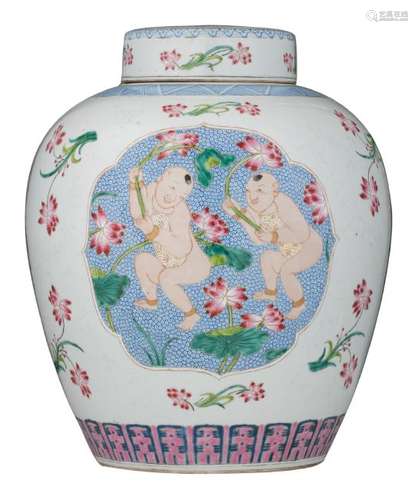 A large Chinese famille rose floral decorated pot and