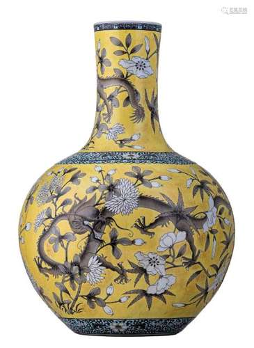 A Chinese yellow ground polychrome dragon decorated