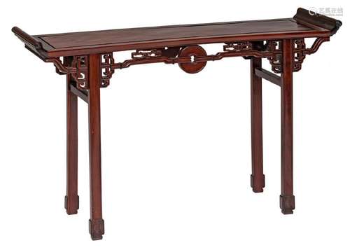 A Chinese carved hardwood altar table, H 85,5 - W 135 -