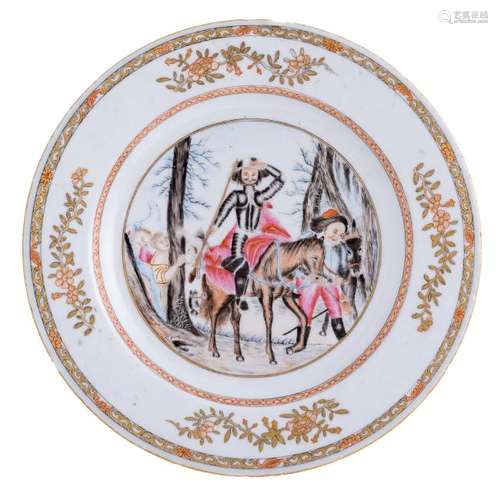 A Chinese famille rose export porcelain dish, depicting