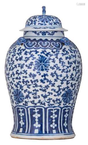 A Chinese blue and white vase and cover, decorated with