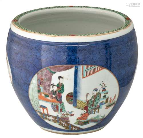 A Chinese bleu souffle and famille verte jardiniere,