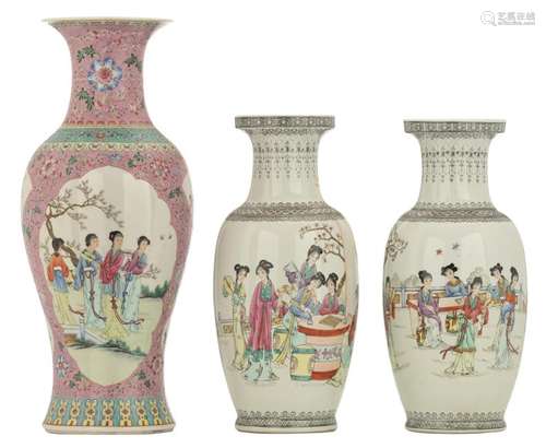 A Chinese pink ground famille rose floral decorated