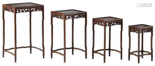 A set of four Oriental open work occasional tables, H