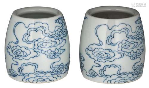 Two Chinese blue and white waterpots, overall decorated