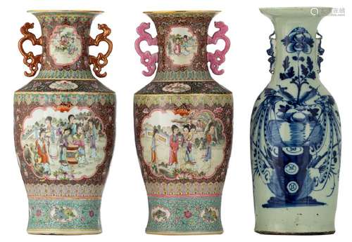 Two Chinese famille rose vases, decorated with a