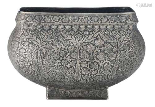 A Persian silver bowl, horror vacui floral decorated,