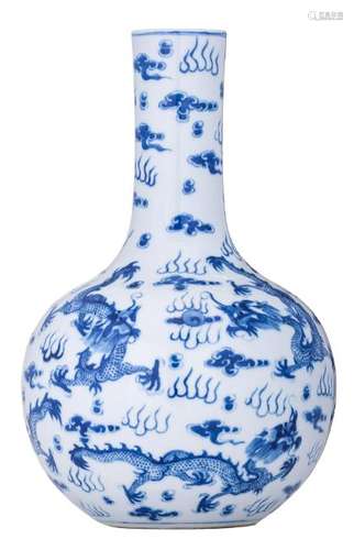 A Chinese blue and white bottle vase, decorated with