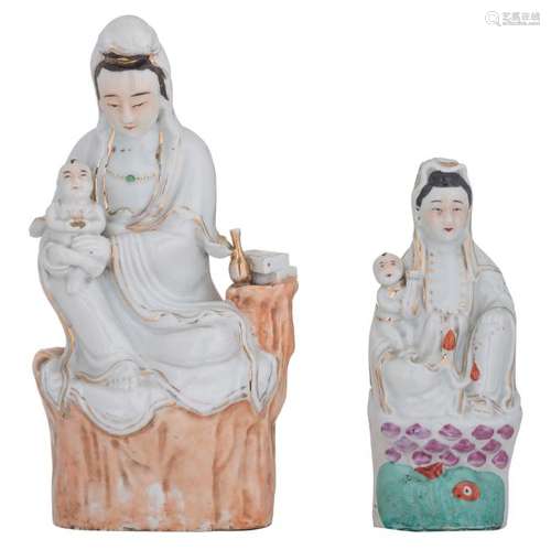 Two Chinese polychrome and gilt decorated groups,