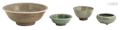 Three Chinese celadon glazed crackleware bowls and a