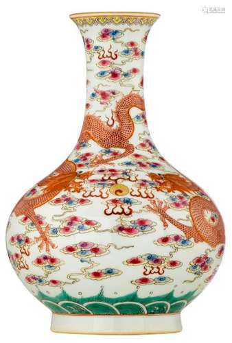 A Chinese famille rose bottle vase, decorated with