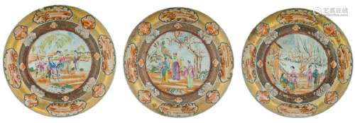 Three Chinese famille rose and gilt decorated export