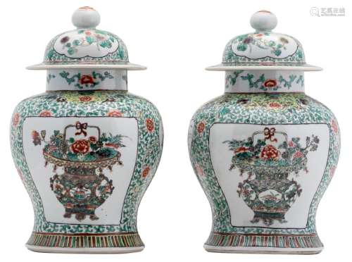 A pair of Chinese famille verte floral decorated vases