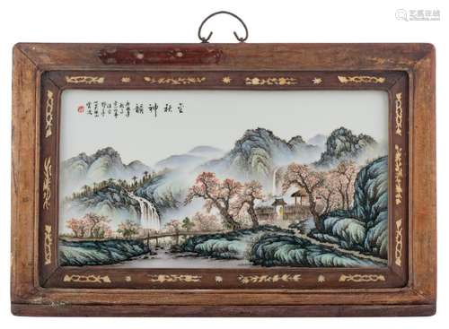 A Chinese polychrome porcelain plaque, depicting