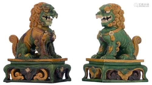 A pair of Chinese sancai temple guards on stand,