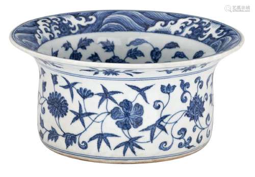 A Chinese blue and white basin, decorated with