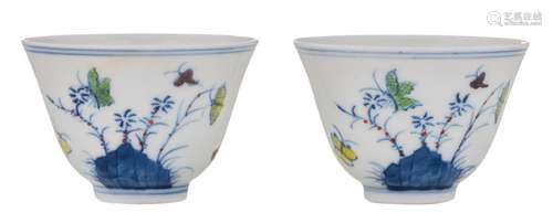 Two Chinese doucai cups, decorated with rocks,