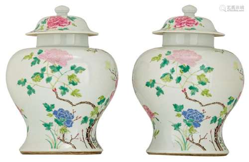 Two fine Chinese famille rose vases and covers, overall