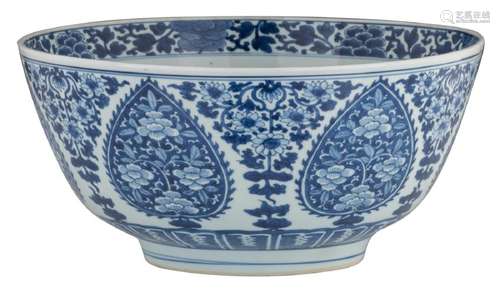 A large Chinese blue and white bowl, decorated with