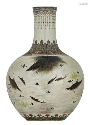 A Chinese polychrome bottle vase, overall decorated