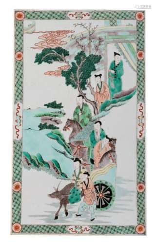 A Chinese famille verte plaque, decorated with figures