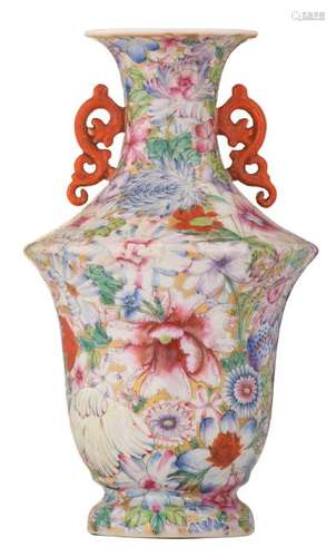 A fine Chinese millefleurs vase, with a Qianlong mark,