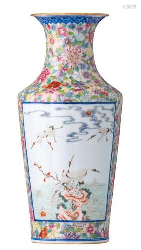 A Chinese millefleurs vase, the panels decorated with