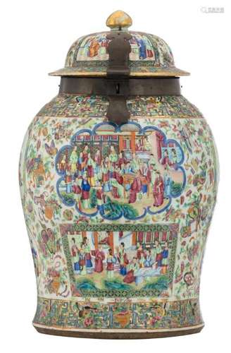 A large Chinese famille rose Canton vase and cover, the