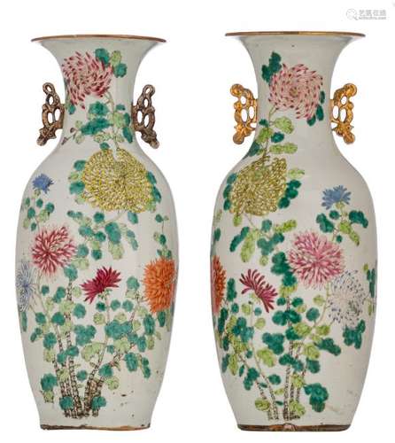 Two Chinese famille rose vases, decorated with